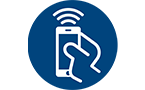 Control icon, hand holding a mobile phone with remote signal