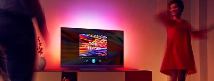 Whatever your musical taste, Ambilight can follow the sound and weave lightshows from the rhythm.| TV music mode 