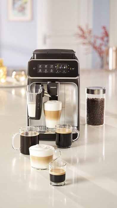 Philips 3200 Series LatteGo makes five delicious and aromatic coffees including espresso, americano, latte macchiato, brewed coffee, and cappuccino, all with a simple touch of a button.